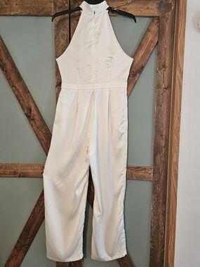 Rachel Zoe Cream Silky Satin Halter Jumpsuit Size 12
